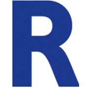 Ein großes, blaues 'R' auf weißem Hintergrund, das klar und auffällig gestaltet ist. 